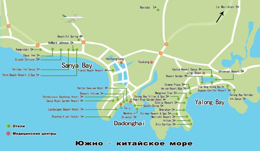 Карта курортов и отелей Хайнань